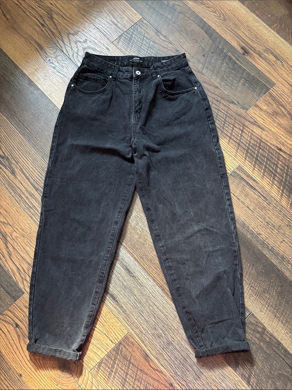 Cotton On Slouch Mom Jean Barrel Washed Black Ankle Jeans Size 6 Baggy Retro 90s